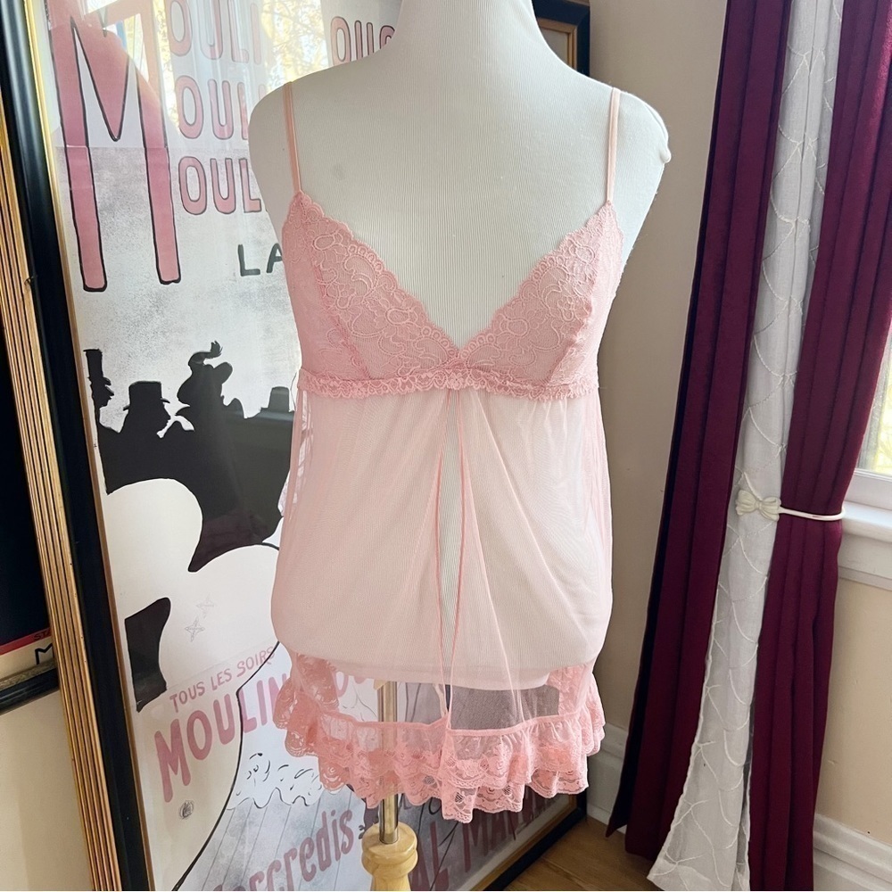 Victoria's Secret: Sheer Mesh Pink Floral Lace One Strap Back Lingerie Size M